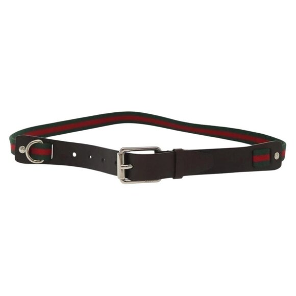 GUCCI Web Sherry Line Belt Leather 40.2"" Black Red Green Auth sw1390 - Picture 1 of 10